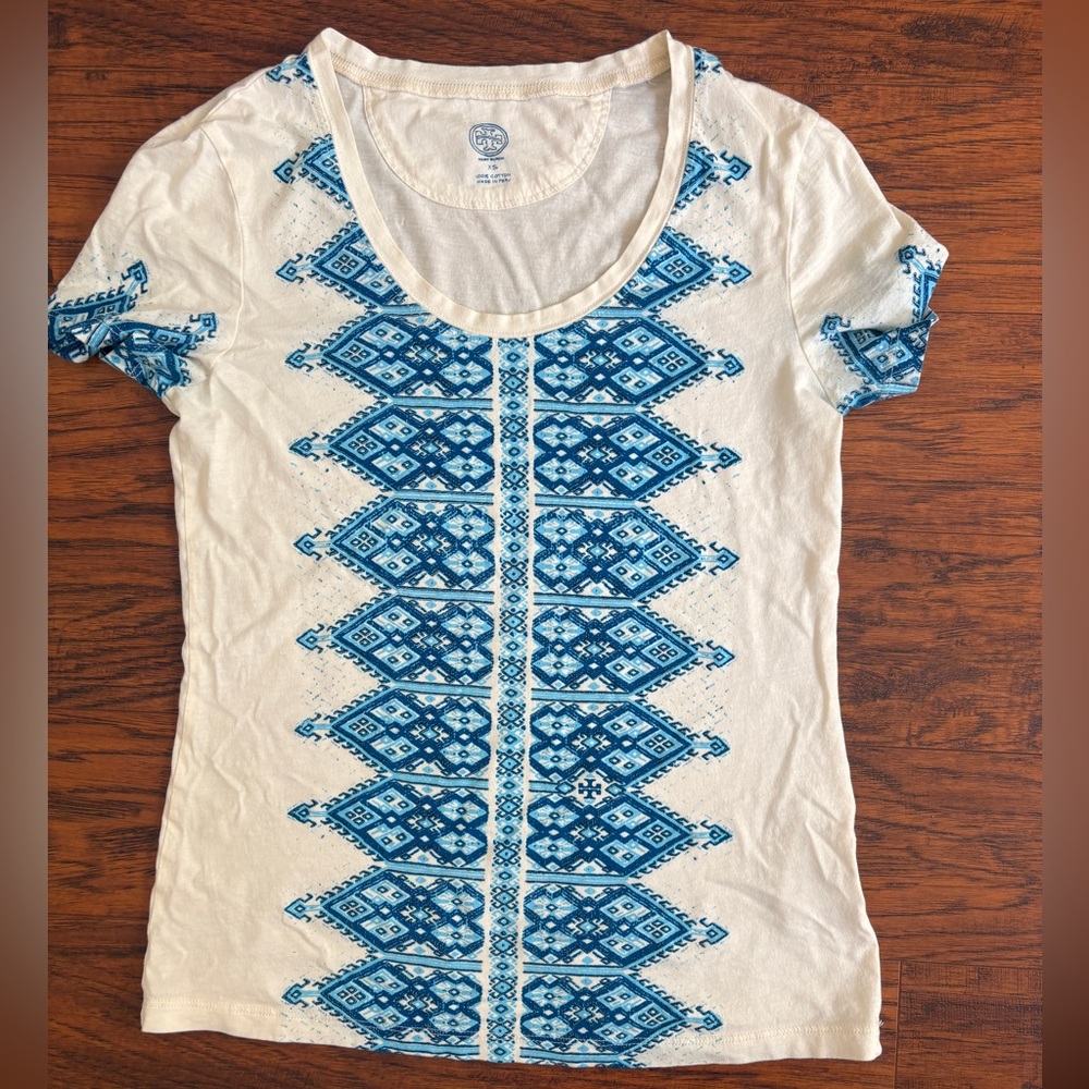 Tory Burch Ivory Embroidered Print Ella Tee Shirt Size S